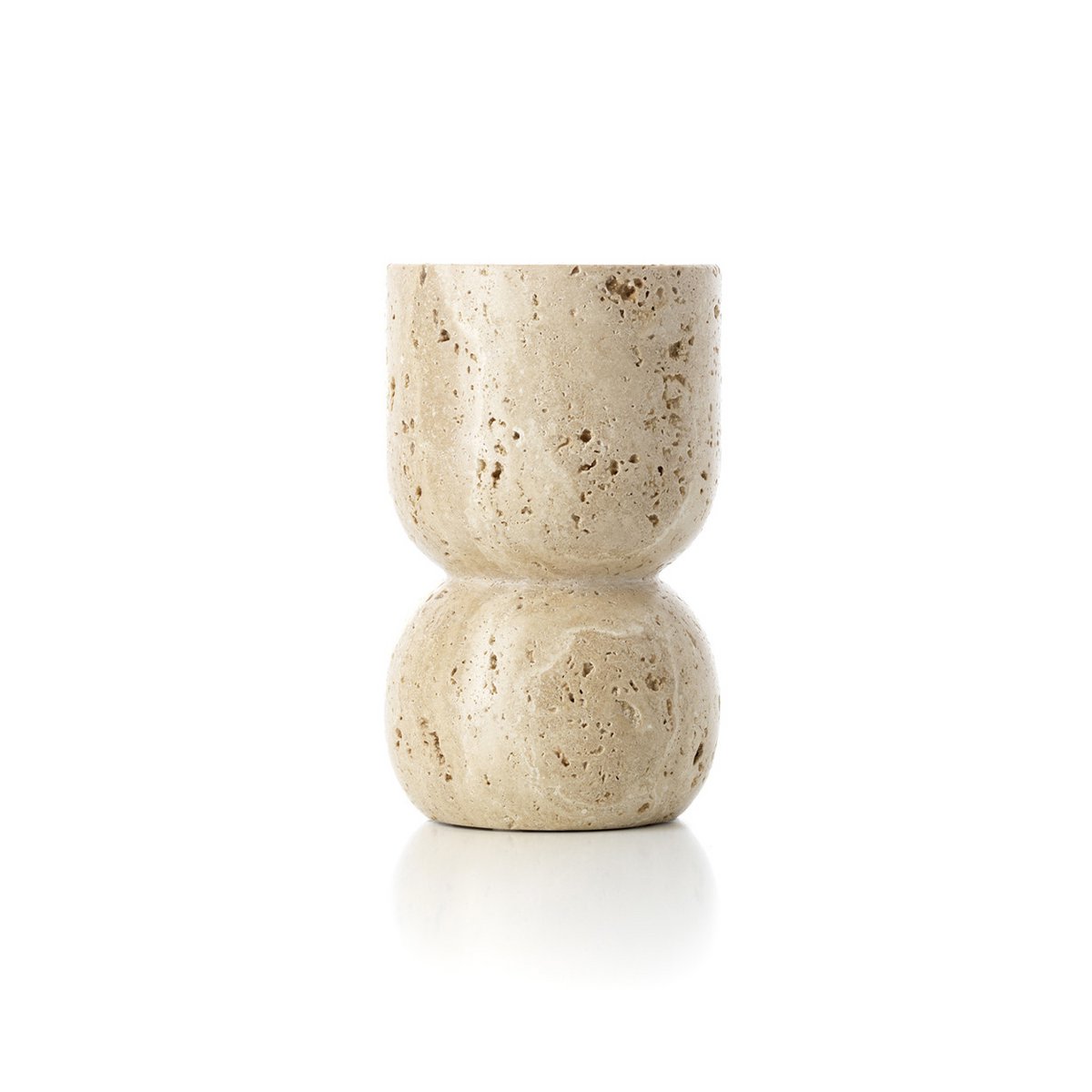 Travertine Vessel pillar candle holder, beige - hand-finished