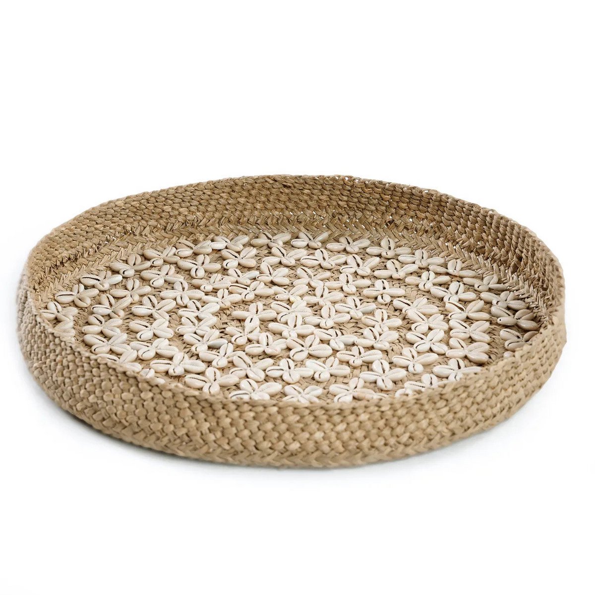 Vævet græsvægbakke med kauriskaller, naturfarvet, 42 cm