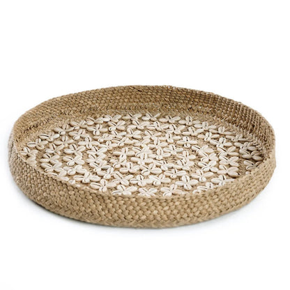 Vævet græsvægbakke med kauriskaller, naturfarvet, 42 cm
