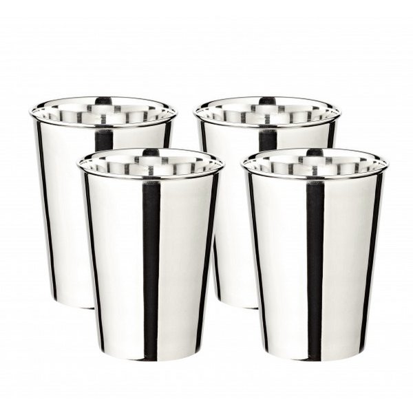 Silberbeschichtete Stahlbecher Mido, gehämmert, 4er-Set, H 10 cm
