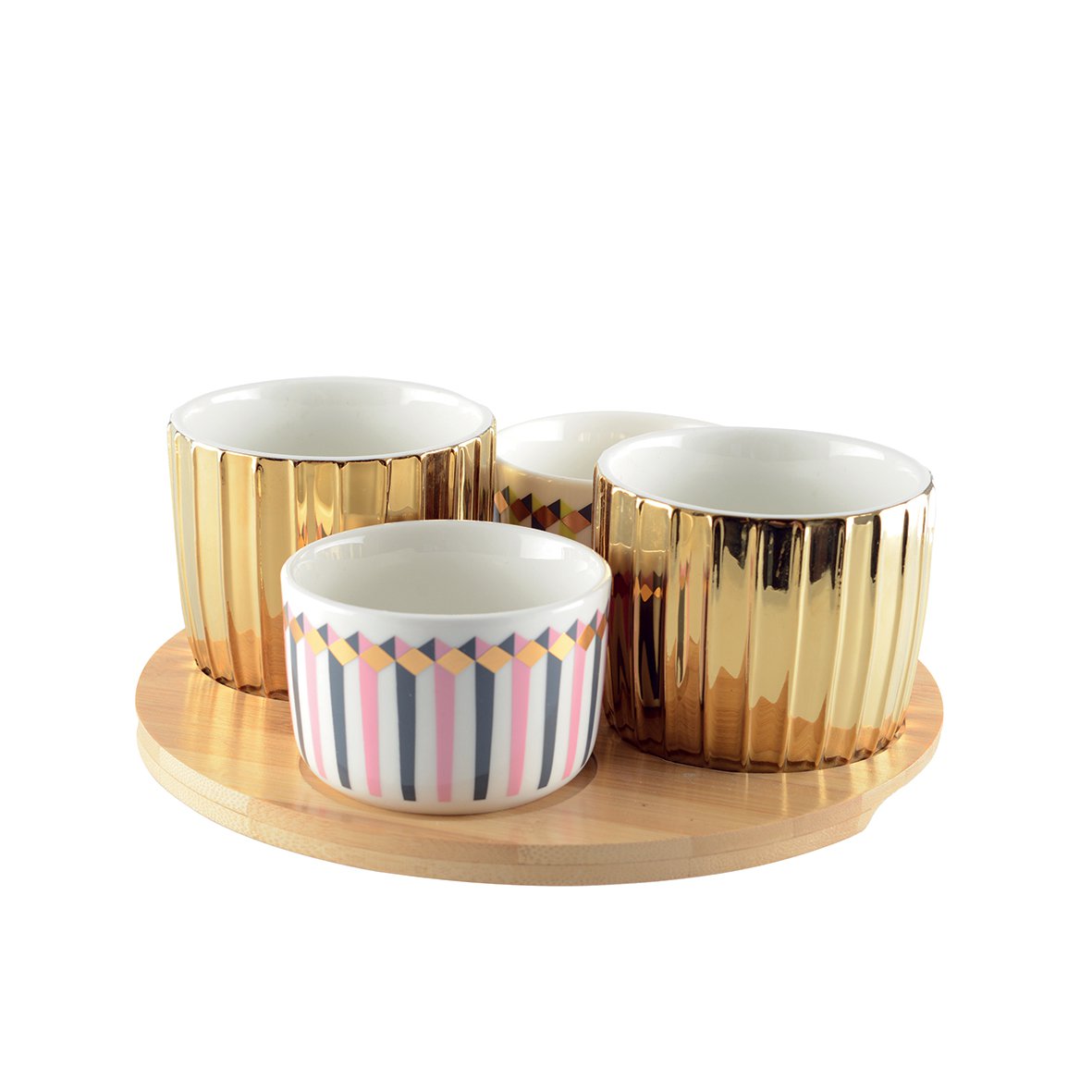 Porcelain aperitif cup set with wooden tray, 4 cups