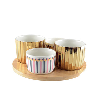 Porcelain aperitif cup set with wooden tray, 4 cups