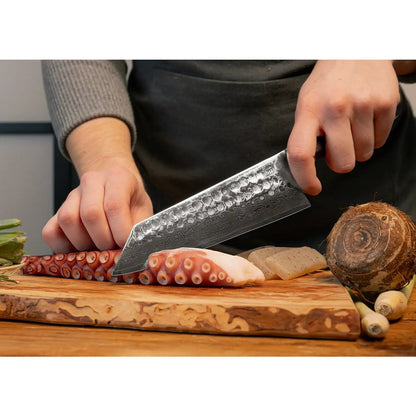 Santoku knife, 170 mm - Damascus steel, ebony handle