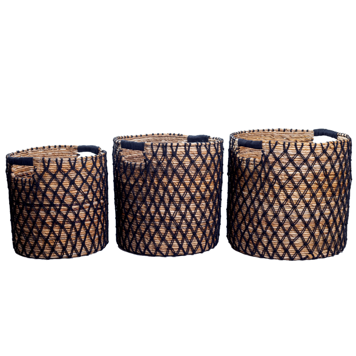 Banana fibre basket PURA L – black, beige & brown, Indonesia