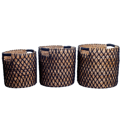 Banana fibre basket PURA L – black, beige & brown, Indonesia