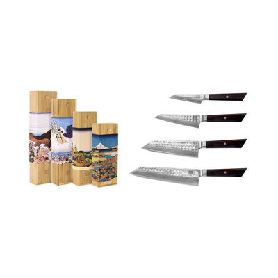Bunka Damascus knife set, 4 pieces - AUS-10 high-carbon steel