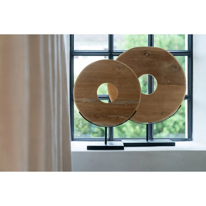 Teak disc on stand - large