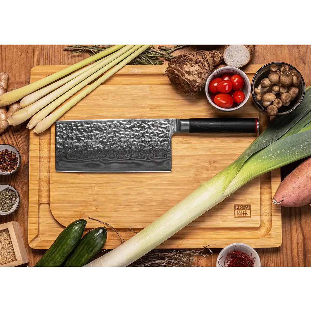 Damascus steel cleaver knife 190 mm - wood handle