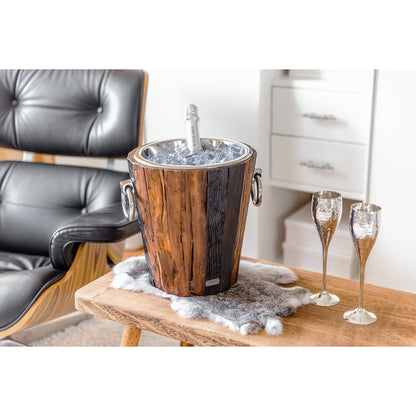 Weinkühler Providence aus Edelstahl, 28 cm – Teak und Silber