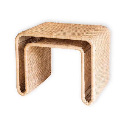 Rattan side table Bayu - handwoven top with metal frame