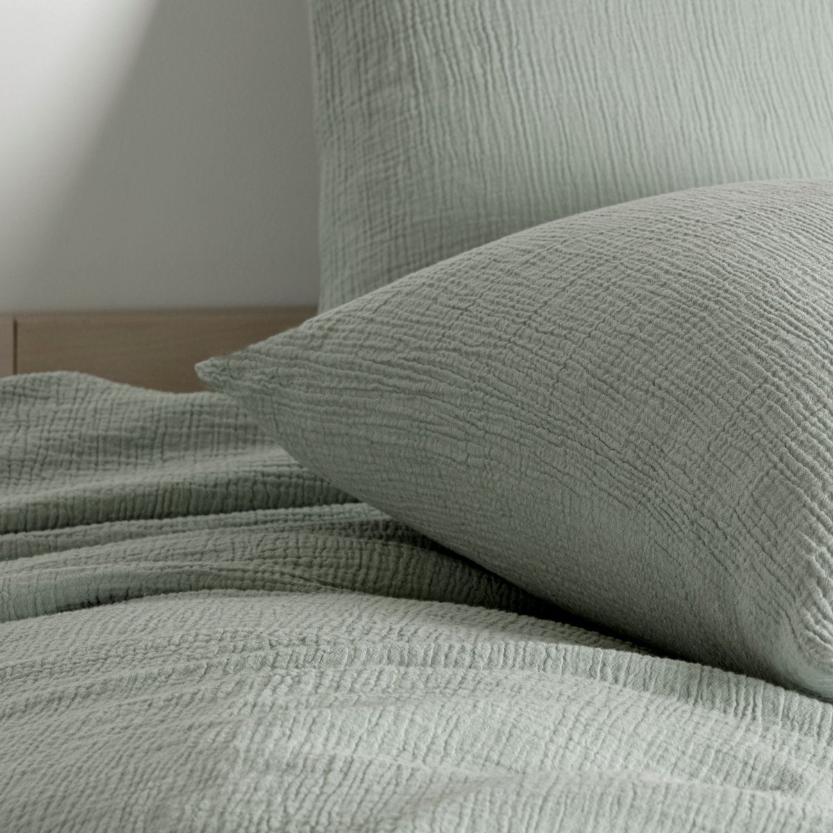Cotton muslin duvet cover, sage green - no iron