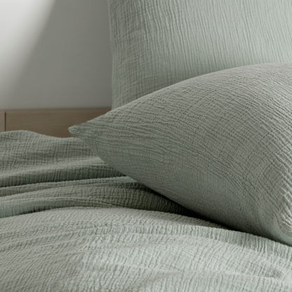 Cotton muslin duvet cover, sage green - no iron