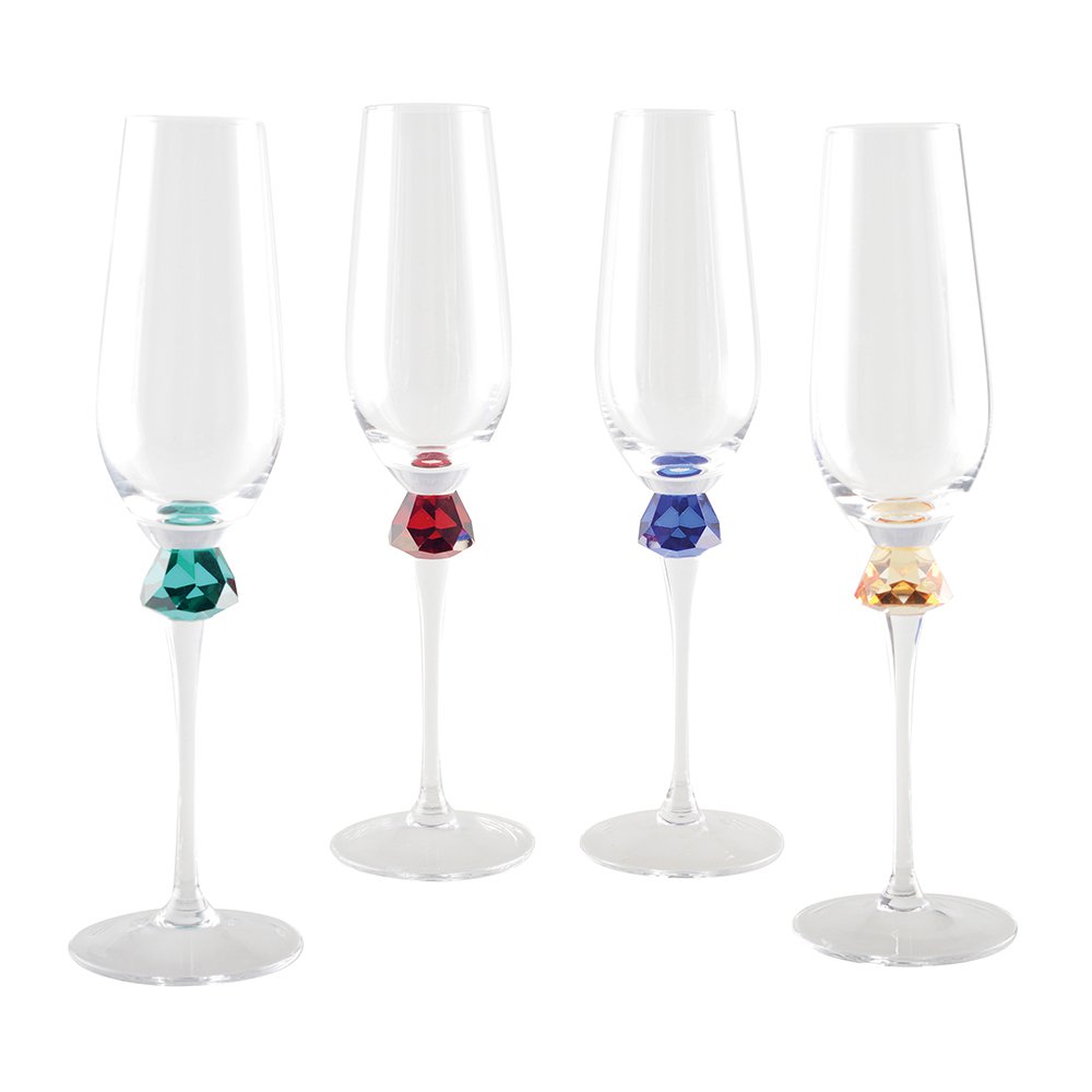 Champagne flutes with diamond-cut foot – set of 4