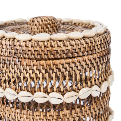Rattan-Aufbewahrungskorb, großer Zylinder – Muschelgeflecht