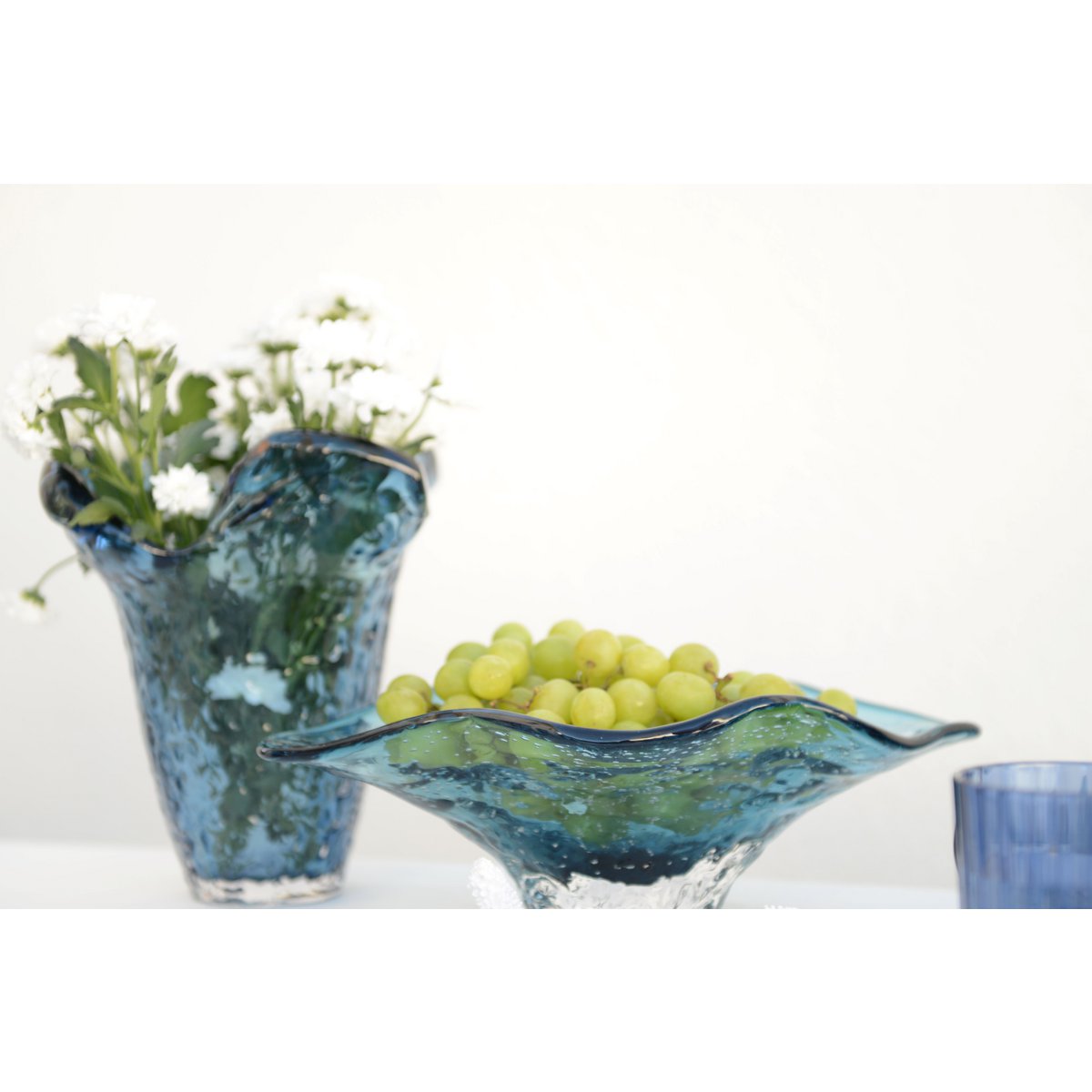 Blå dekorativ glasskål 33x18cm