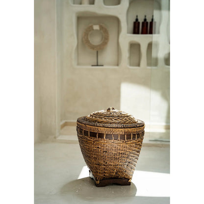 Rattan storage basket, large round – natural brown