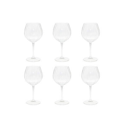 Glass wine glasses with wave detail, set of 6