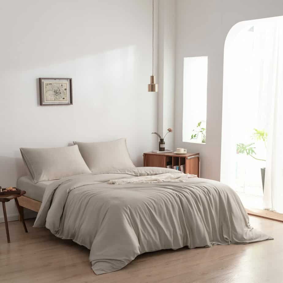 Bamboo duvet cover 140×220 cm, soft taupe with buttons