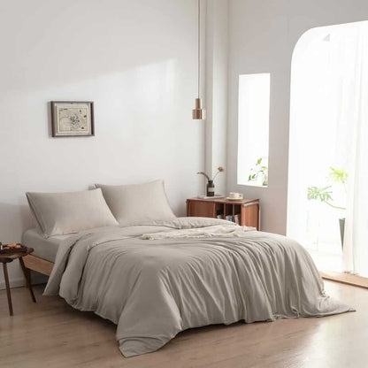 Bamboo duvet cover 140×220 cm, soft taupe with buttons
