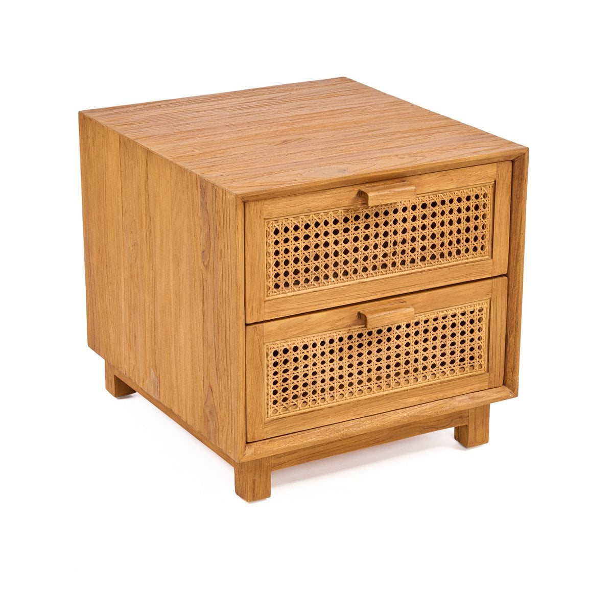 Teak rattan nightstand, handwoven - Natural