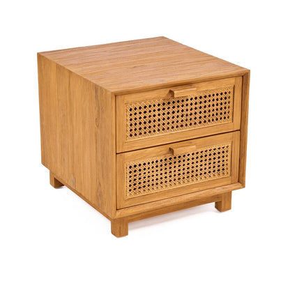 Teak rattan nightstand, handwoven - Natural