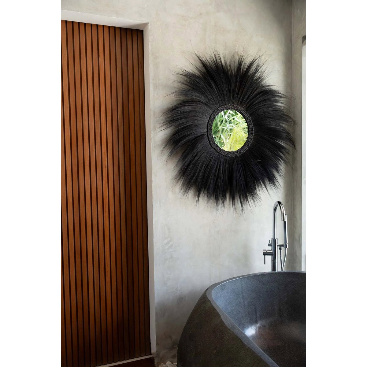Glass mirror with grass frame, round, 70 cm - Simba