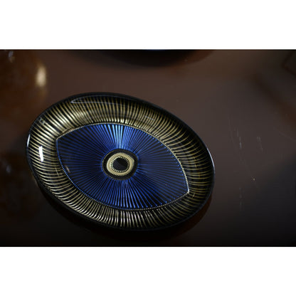 Glass oval cup with gold detail, 22×15.5 cm