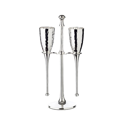 Steel champagne flutes with stand, 32 cm - silver-plated