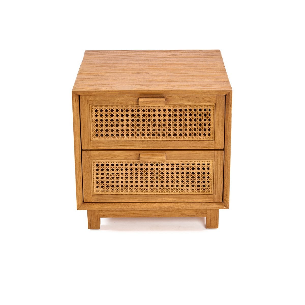 Teak rattan nightstand, handwoven - Natural