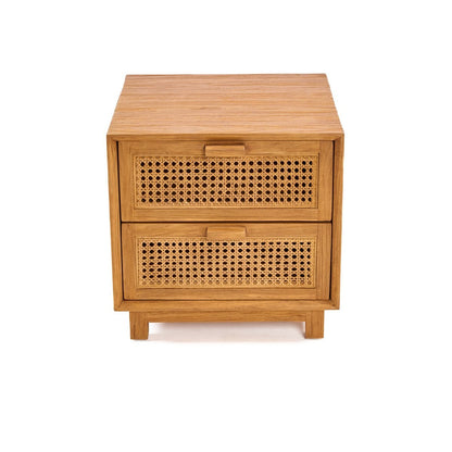 Teak rattan nightstand, handwoven - Natural