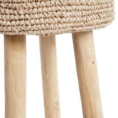 Wood raffia bar stool 75 cm tall - handcrafted in Indonesia