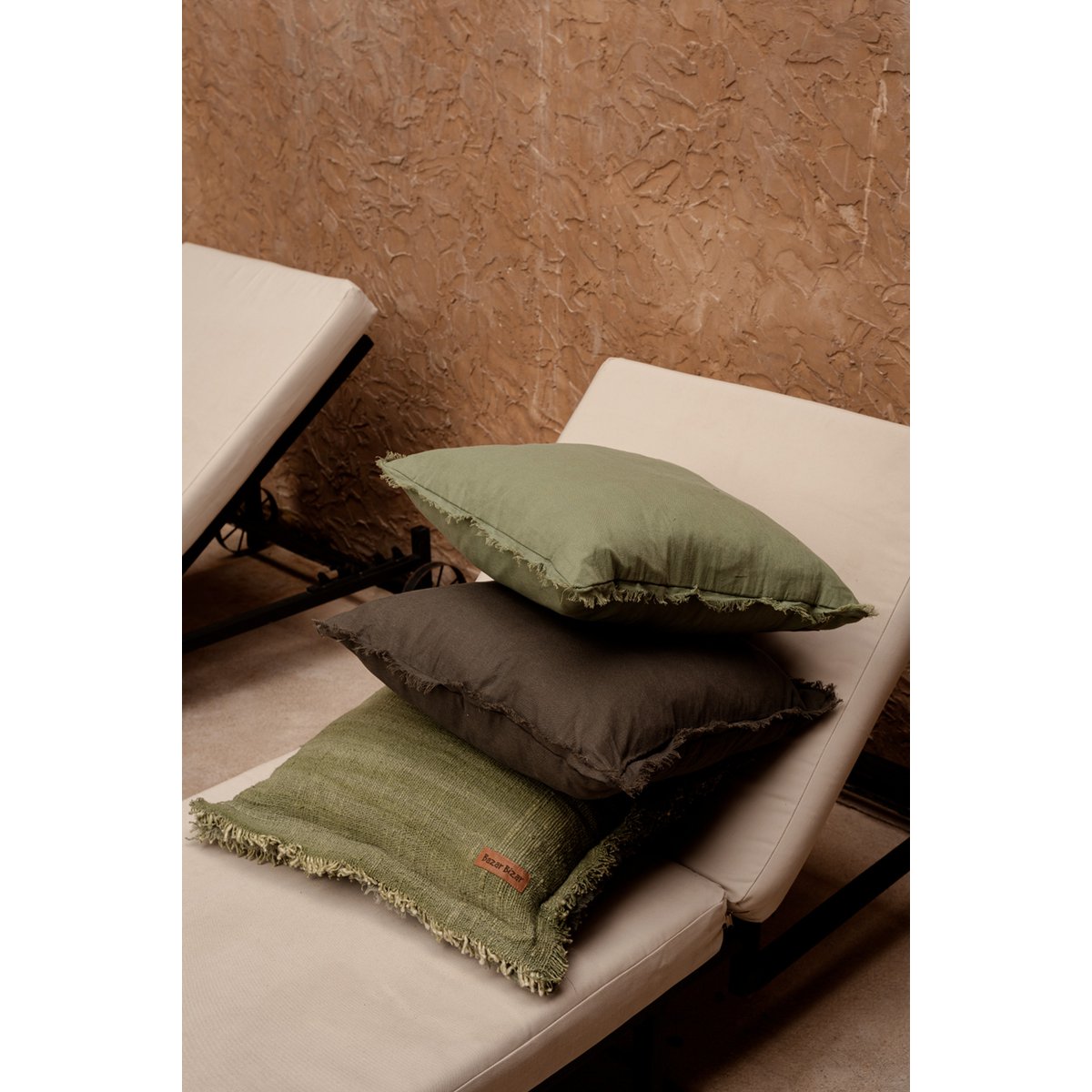 Cotton cushion cover with fringe, 50×50 cm - Green
