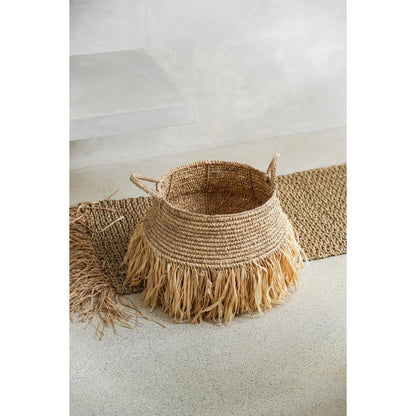 Raffia basket with fringe - Medium, beige, 36 cm