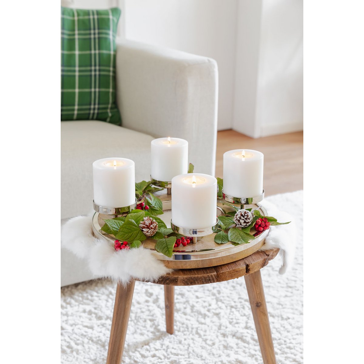 Mango wood Advent wreath Jale, 36 cm - stainless steel edge