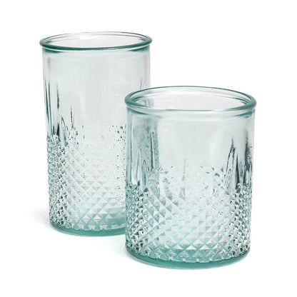 Recycled glass tumbler with diamond cut, blue, small