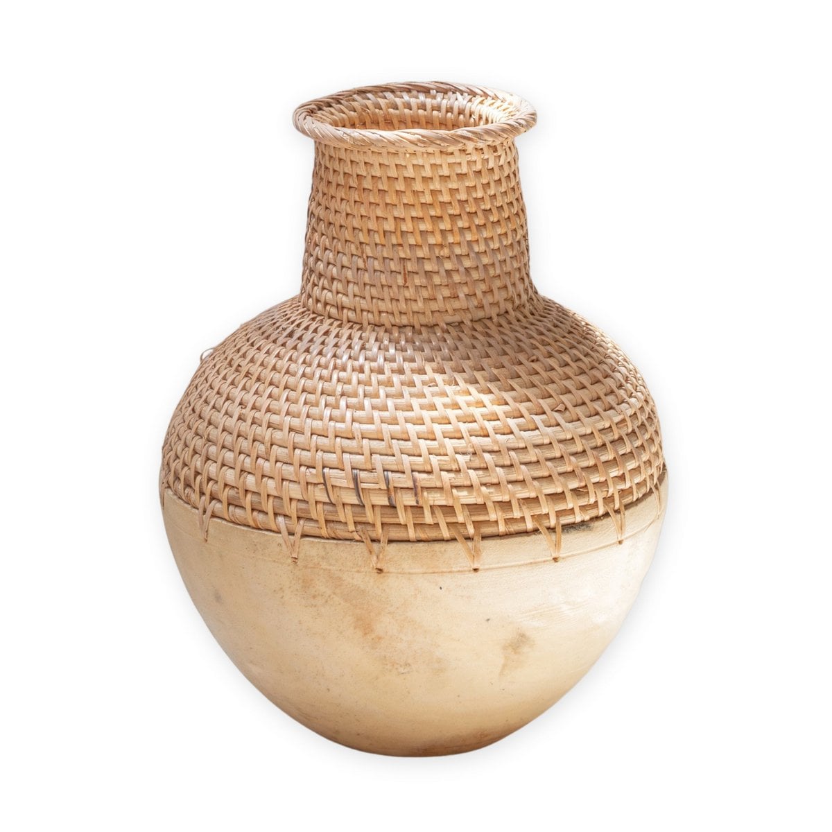 Vase i flet og træ KAMARI – beige