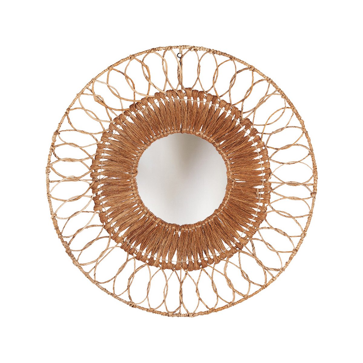 Rundt kokosspejl, beige - 80 cm