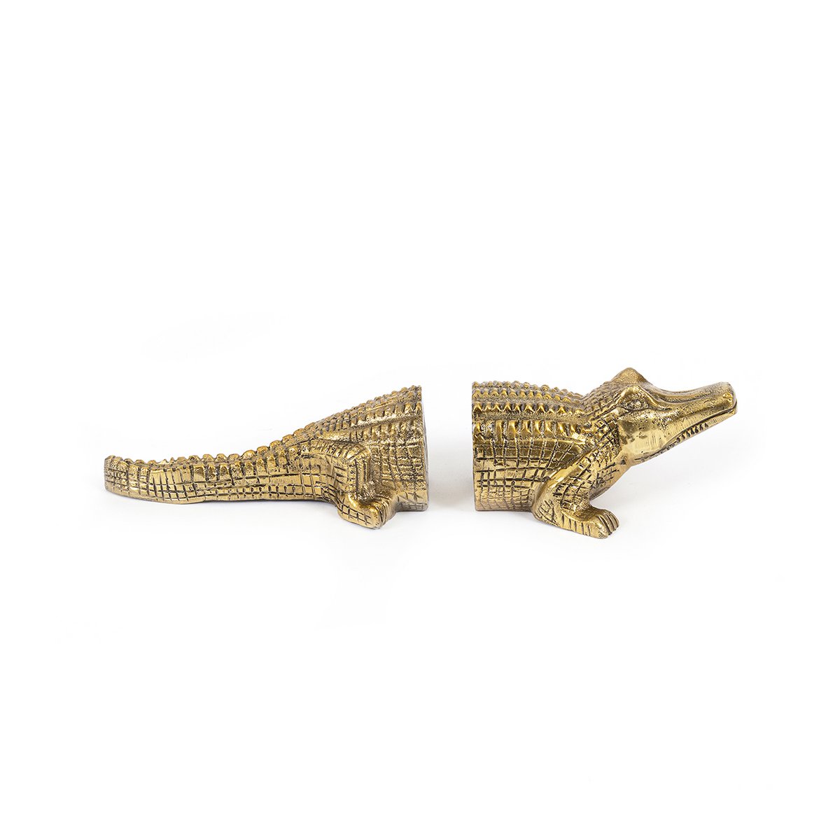 Krokodil-Buchstützen Messing, Aluminium Paar