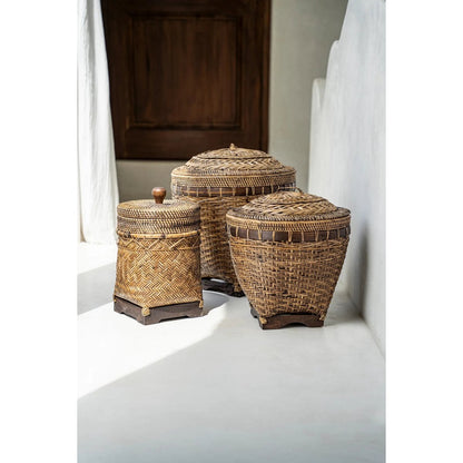 Rattan storage basket, round - Natural brown
