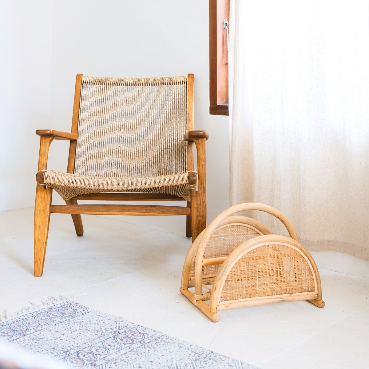 Handwoven rattan magazine rack ALOR - two compartments