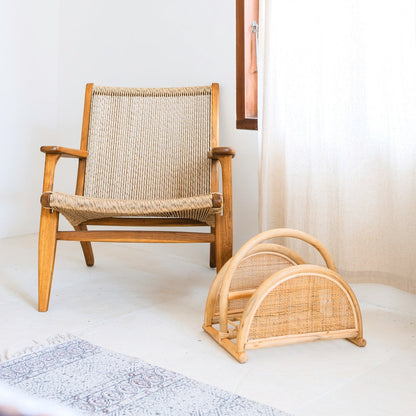 Handwoven rattan magazine rack ALOR - two compartments