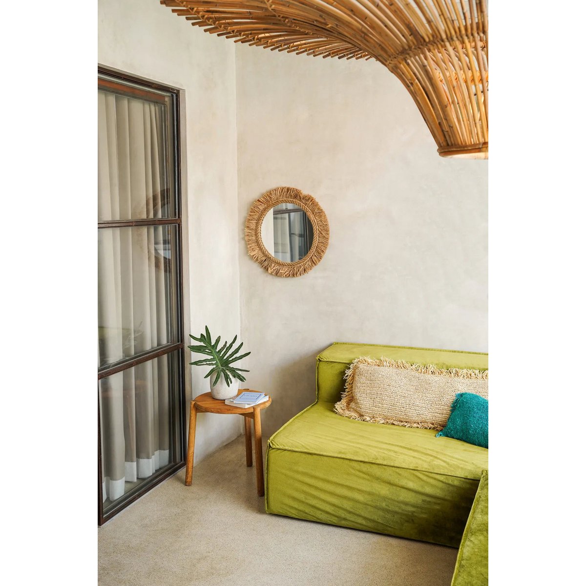Raffiaspiegel, rund, 60 cm – sonneninspiriertes Design