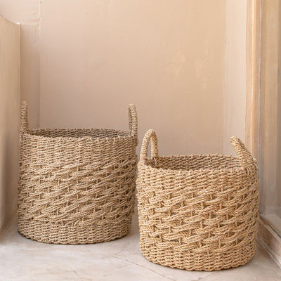 Woven seagrass storage basket 38 cm - beige, M