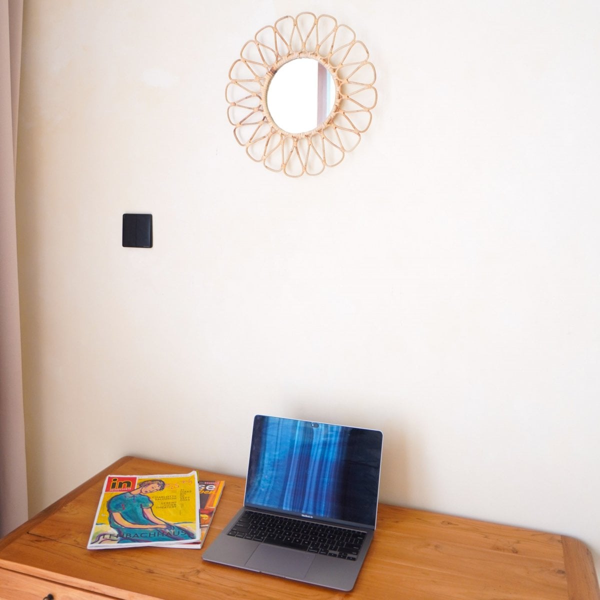 Rattan round wall mirror 38 cm DANAU – handmade