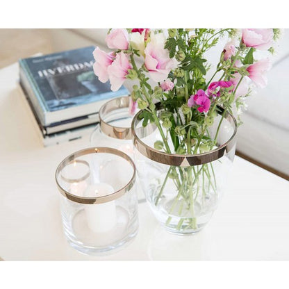 Hand-blown glass vase Charlotte, 20cm - platinum rim