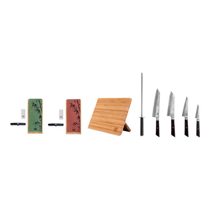 Bunka Damascus 8-piece knife & accessory set - AUS-10 steel