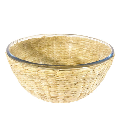 Glass and rattan serving bowl 27 × 27 cm - natural weave