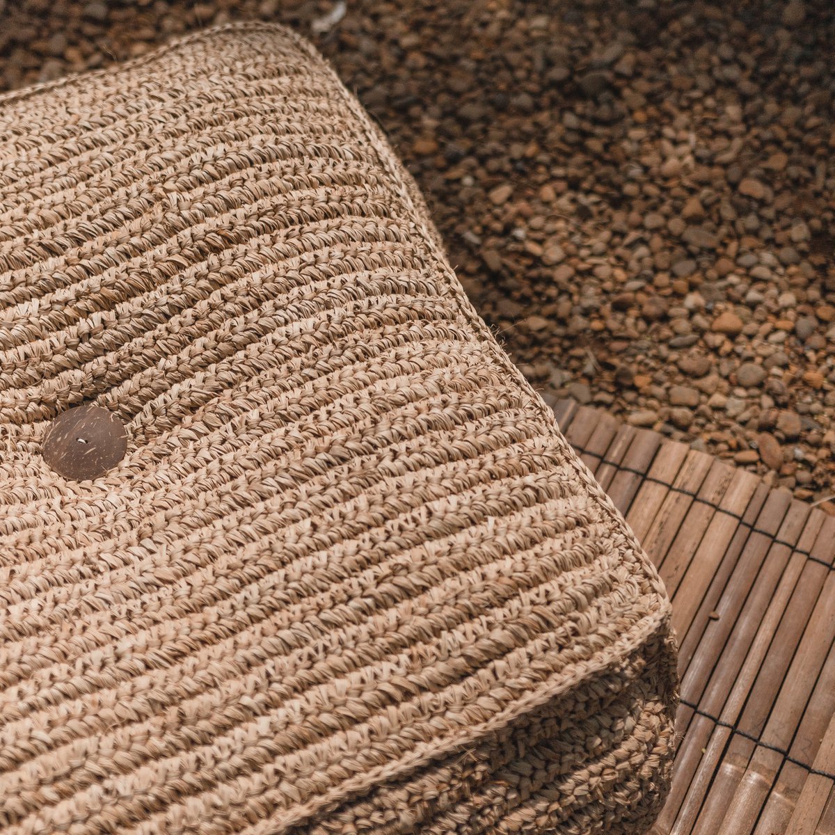 Raffia pouf PADAR 55 × 55 cm - coconut fiber & cotton
