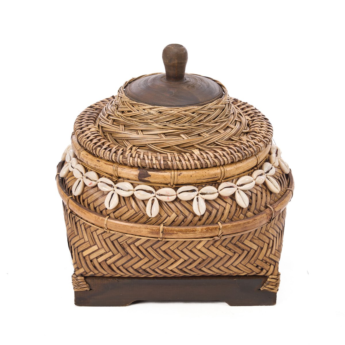 Bamboo storage box with shell detail - round