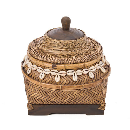 Bamboo storage box with shell detail - round